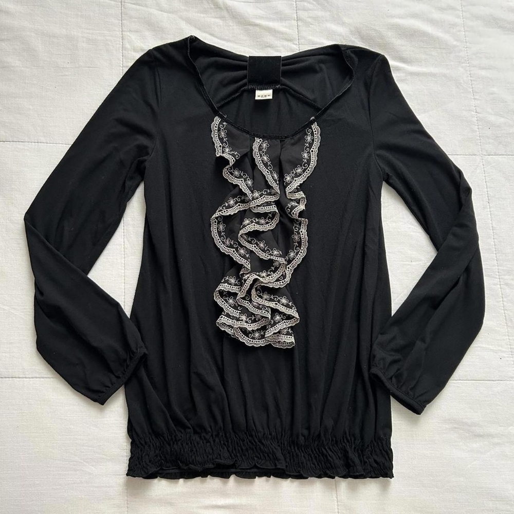 Zara Black Blouse with Ruffle Detail